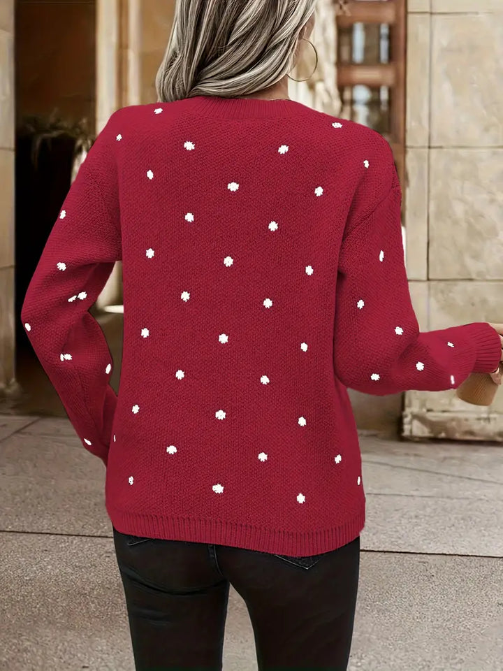 Lange mouwen polkadot trui, perfect voor dames wintermode, comfortabel en stijlvol.