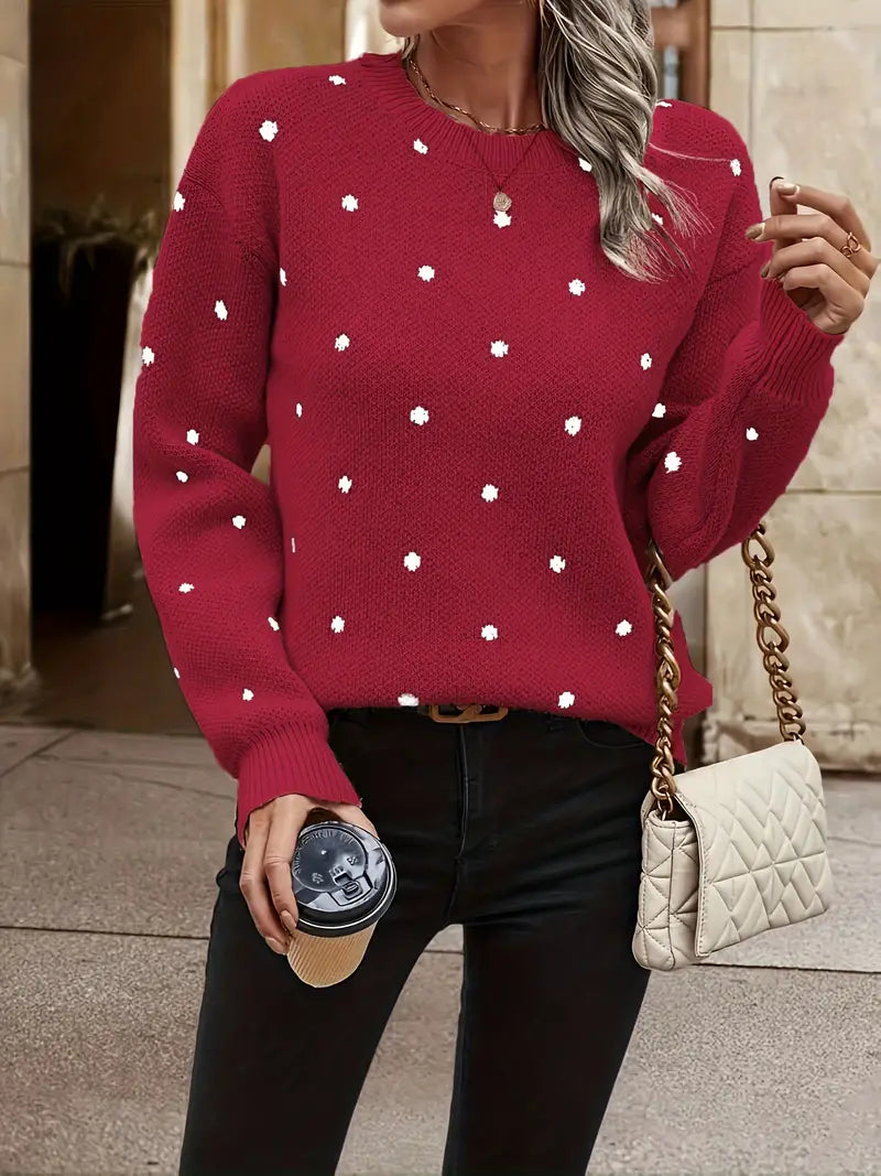 Trendy gebreide trui voor dames, met opvallende polkadot print, zacht en warm.