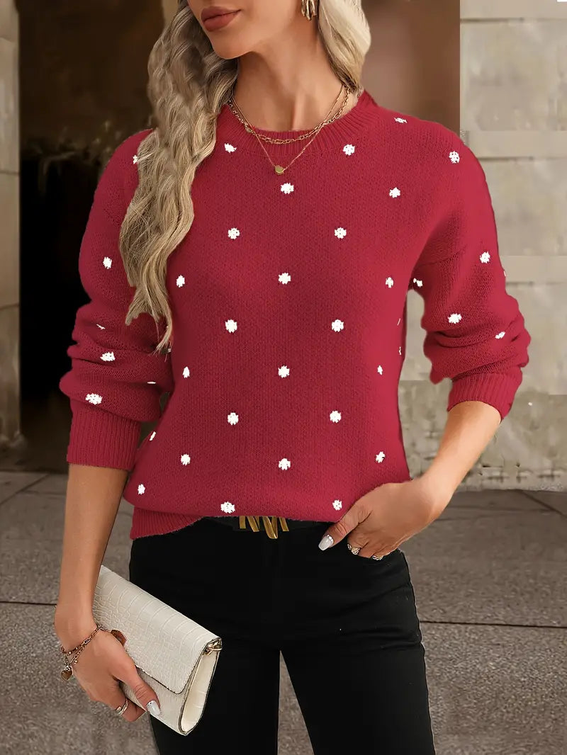Stijlvolle dames trui met ronde hals en polkadot motief, elegant en trendy.