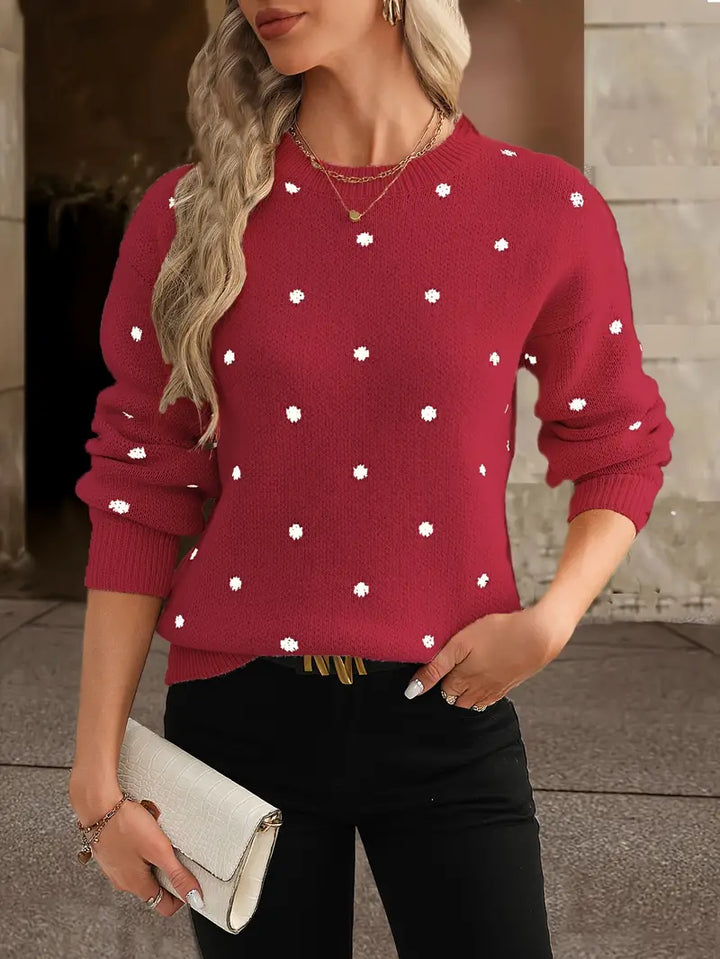 Stijlvolle dames trui met ronde hals en polkadot motief, elegant en trendy.