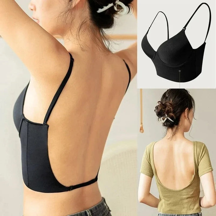 Dames push-up bh voor open rug in huidskleur, voor onzichtbaar comfort onder elegante kleding.