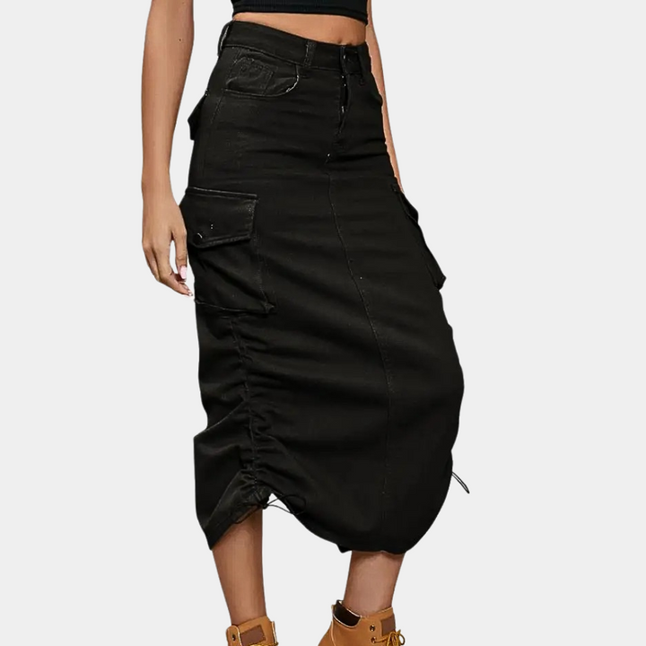 Flatterende dames retro cargo zomerrok, comfortabel en stijlvol. Essentieel voor een trendy lente/zomer garderobe.