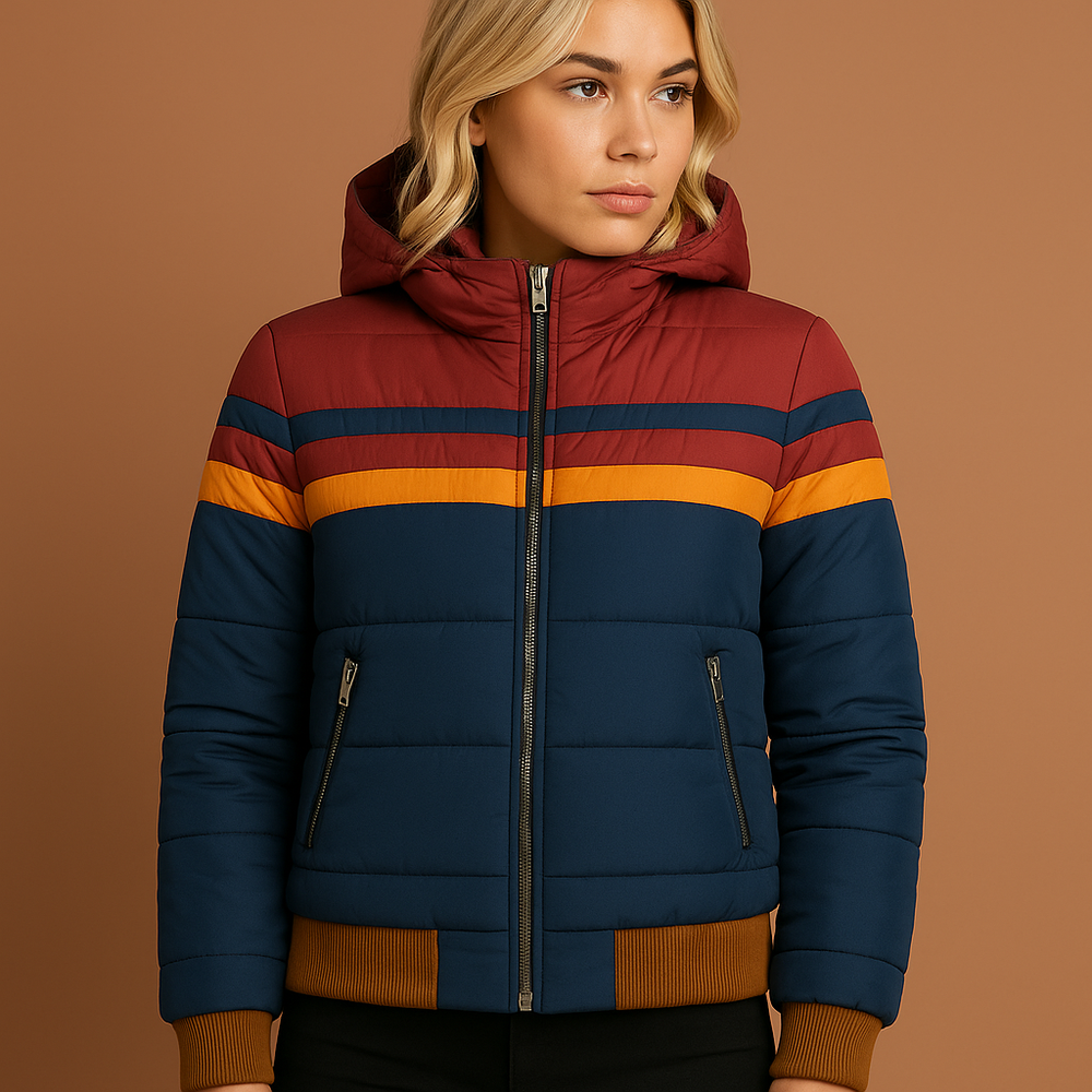 Stijlvolle dames retro gewatteerde jas voor de winter. Houdt je warm en comfortabel tijdens koude dagen.