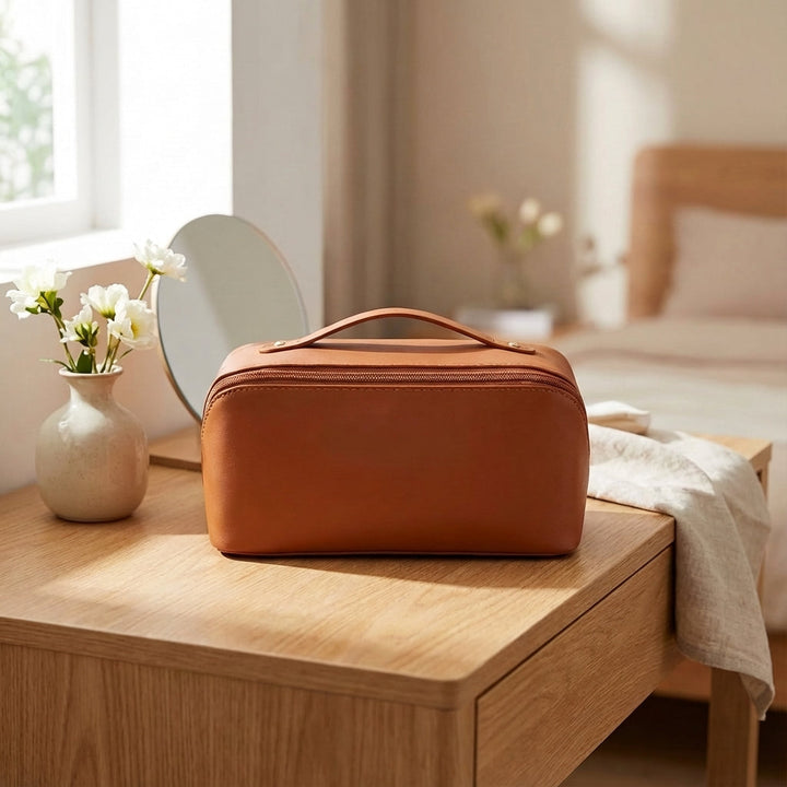 Dames ruime vierkante beautycase met meerdere vakken voor cosmetica en make-up, ideaal voor reizen.
