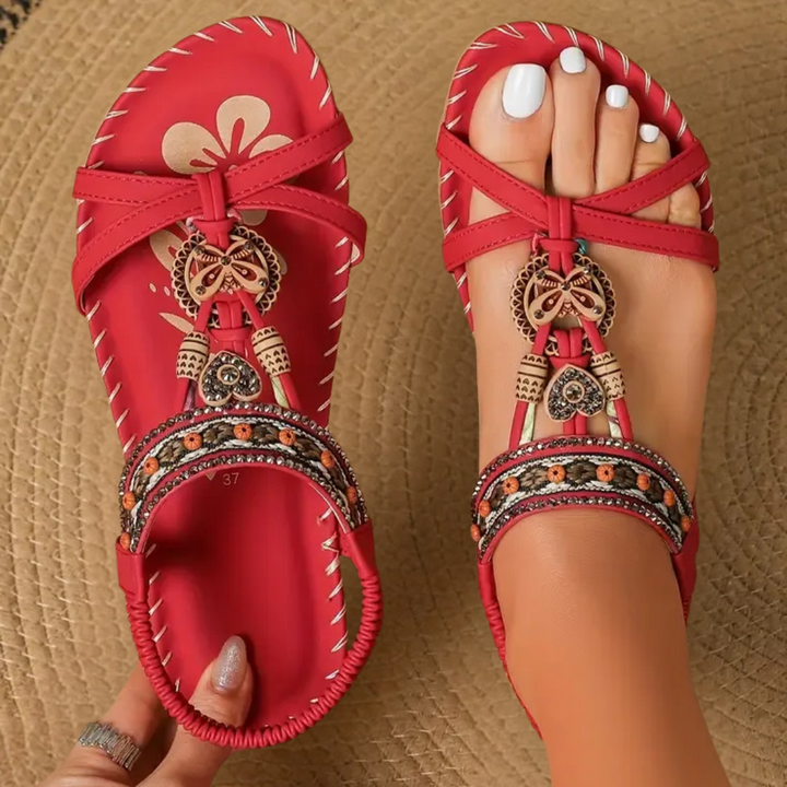 Platte dames sandalen, bohemian chic stijl, perfect voor de zomer. Comfortabel en trendy.