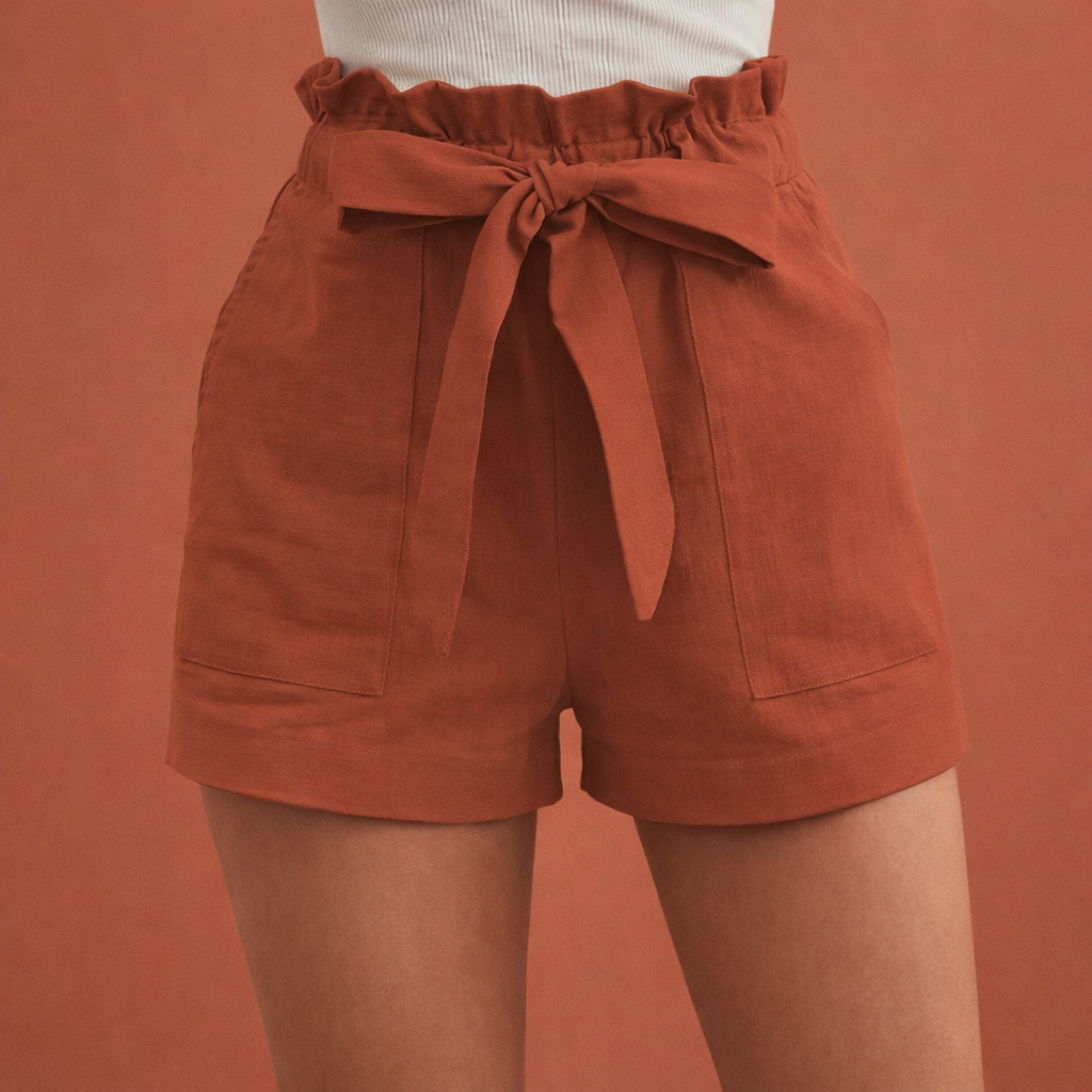 Kleurrijke dames shorts met strikceintuur en hoge taille. Comfortabel en stijlvol voor de zomer.