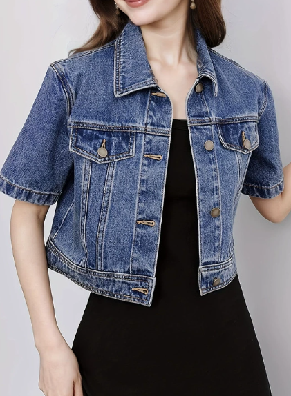 Dames spijkerjack korte mouw, perfect voor lente/zomer; veelzijdige denim mode voor vrouwen.