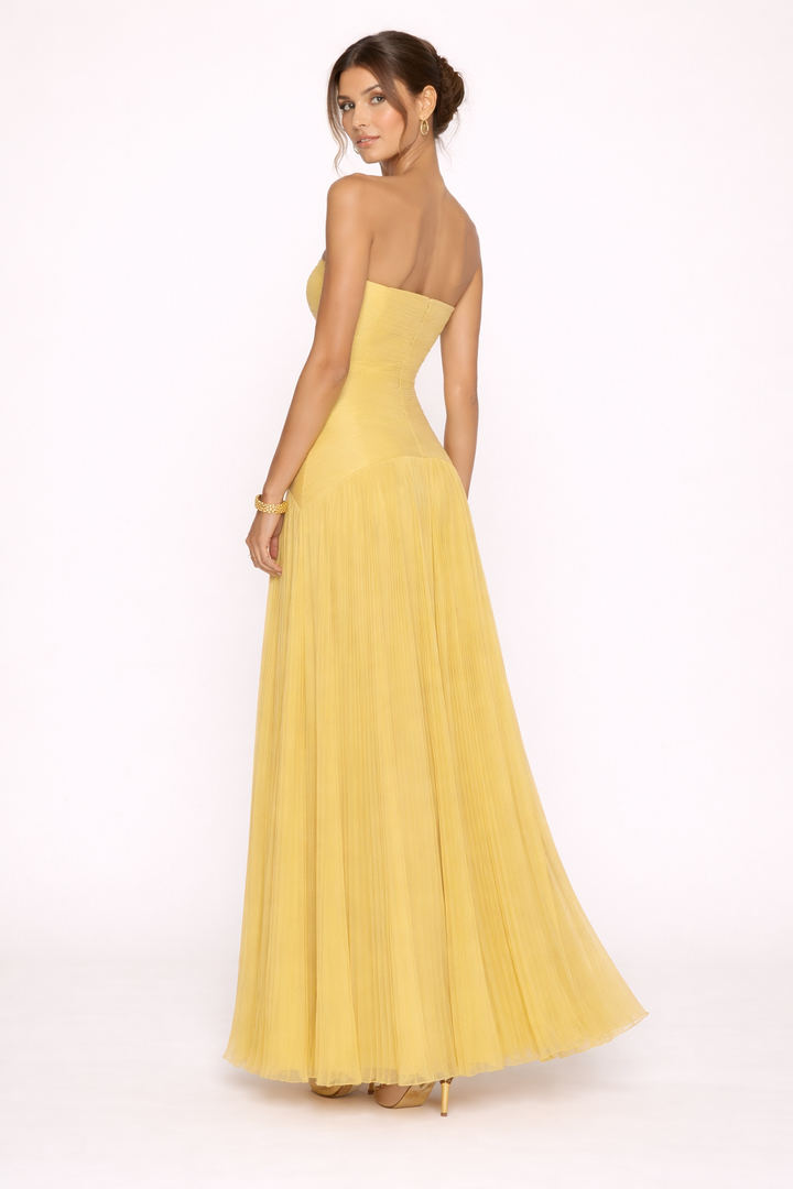 Trendy dames maxi jurk, strapless met elegant plooiontwerp. De perfecte zomerjurk voor modieuze vrouwen.