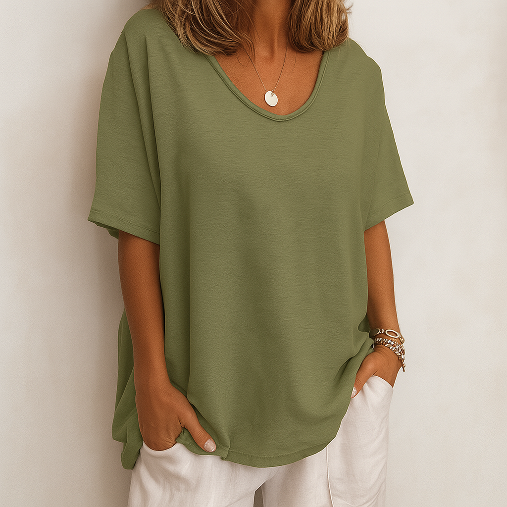 Dames t-shirt met ronde hals, comfortabel en stijlvol voor dagelijks gebruik. Ideaal voor mode in lente/zomer.