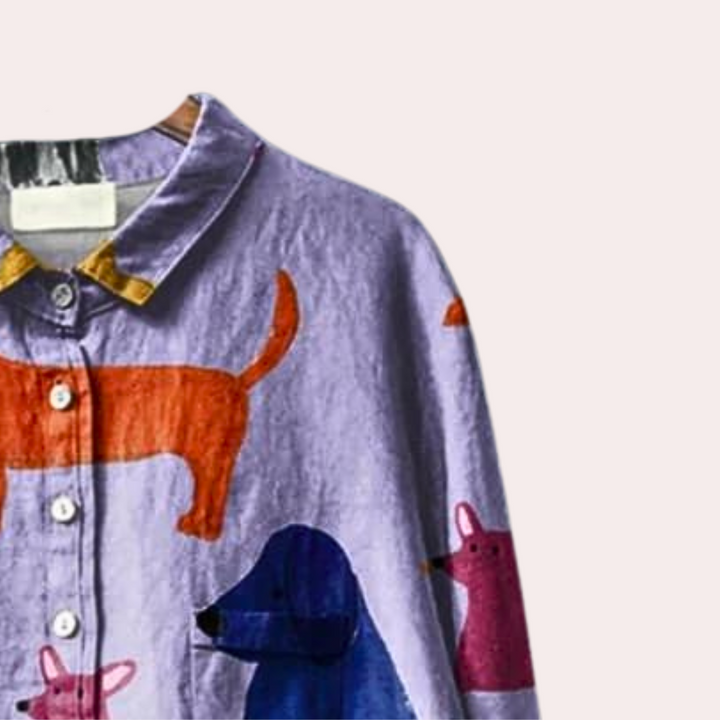Comfortabel dames t-shirt met unieke hondenprint, perfect voor een modieuze zomerlook.