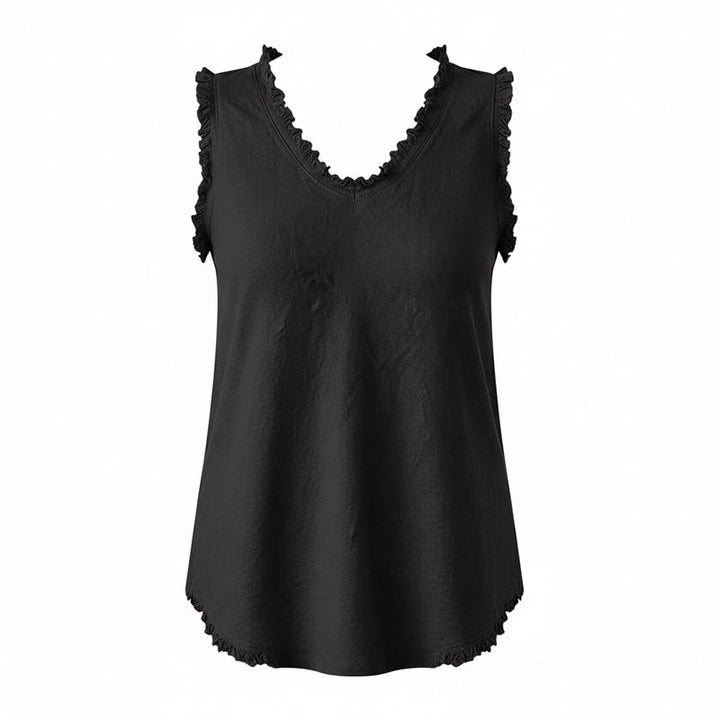 Dames tanktop met stijlvolle V-hals en trendy gerafelde randen; perfecte casual zomer top voor vrouwen.