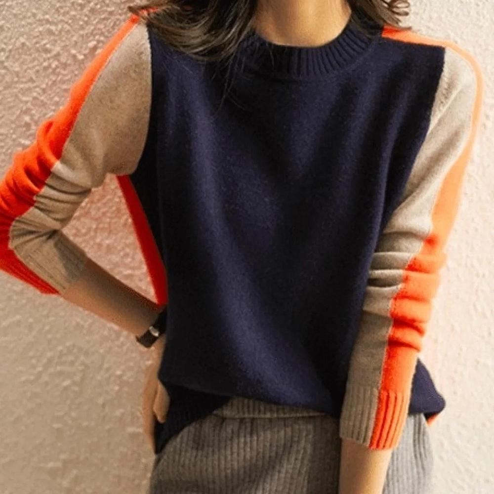 Dames trui met trendy kleurblokontwerp, lange mouwen, perfect voor herfst en winter.