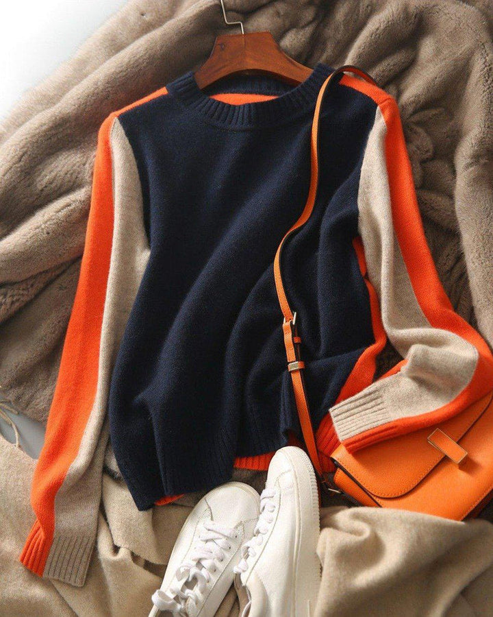 Comfortabele dames trui met lange mouwen en opvallend kleurblok, trendy herfstmode.