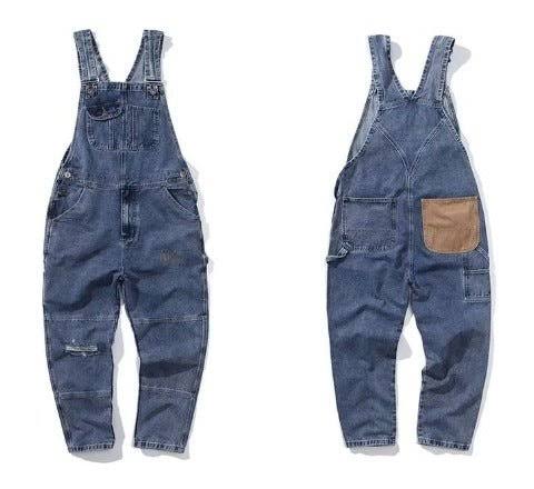 "Dames tuinbroek met verstelbare bretels, retro stijl, navy kleur, voorzijde met zakken, duurzaam en tijdloos ontwerp."