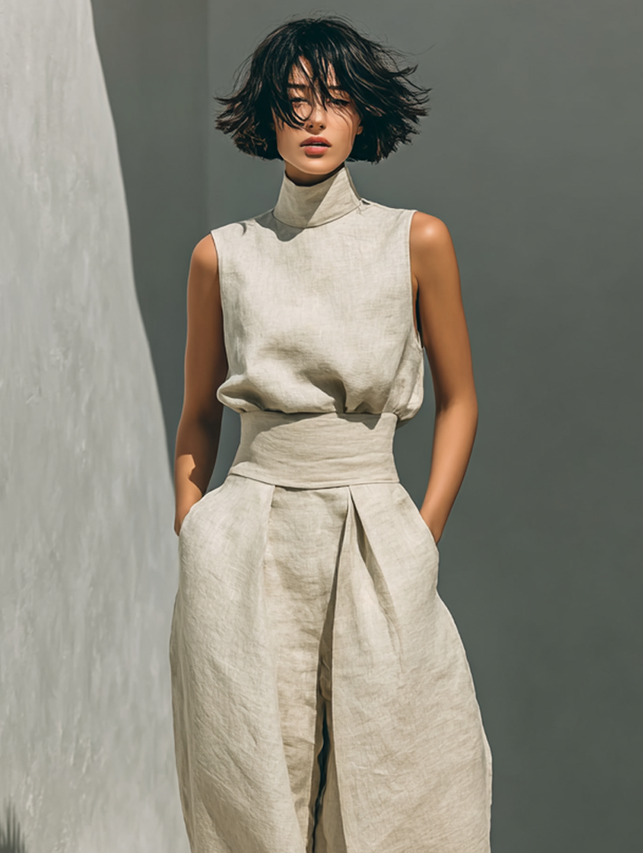 Dames set met trendy mouwloze top en stijlvolle wijde broek, perfect als comfortabele zomerse co-ord.