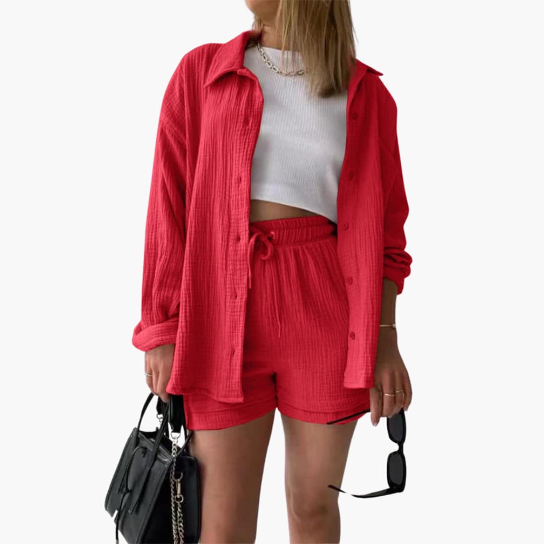 Elegante tweedelige dames zomerset, perfecte moderne vrouwenkleding voor stijlvol comfort.