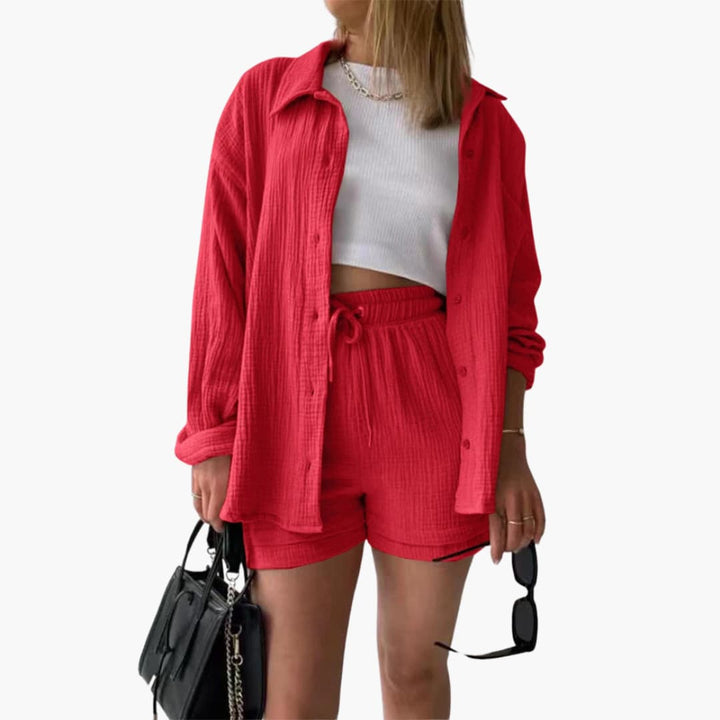 Elegante tweedelige dames zomerset, perfecte moderne vrouwenkleding voor stijlvol comfort.