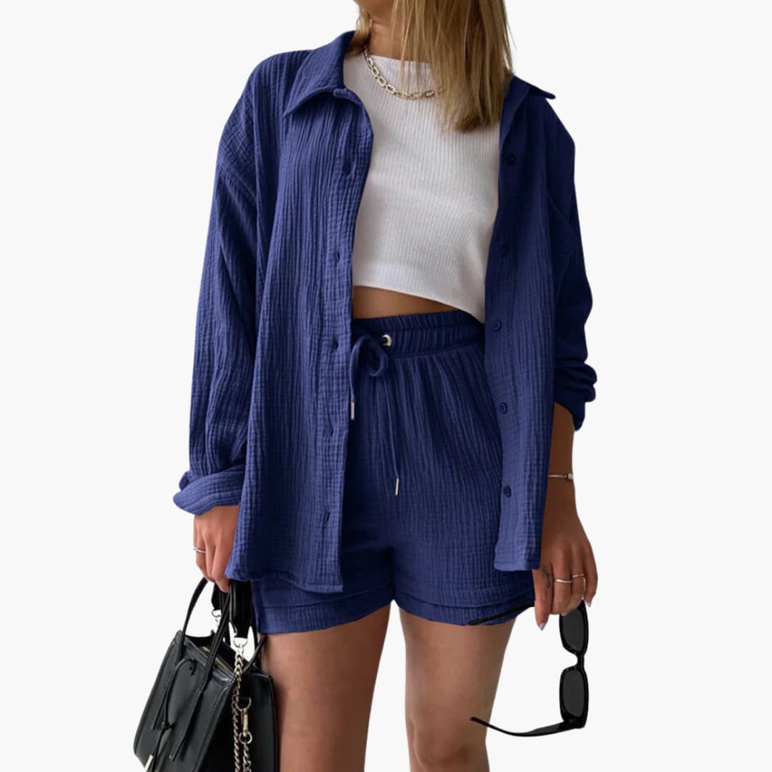 Moeiteloze stijl met deze tweedelige dames zomerkleding set, comfortabel en trendy.
