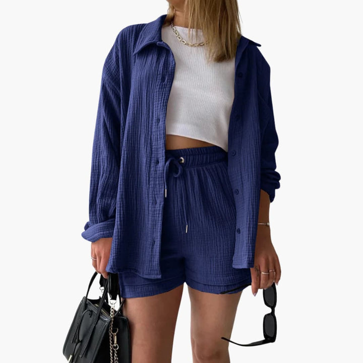 Moeiteloze stijl met deze tweedelige dames zomerkleding set, comfortabel en trendy.