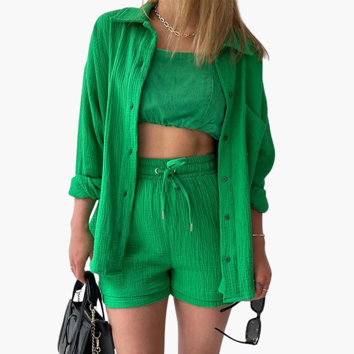 Dames tweedelige set: comfortabele zomerkleding, casual chique moderne vrouwenmode.