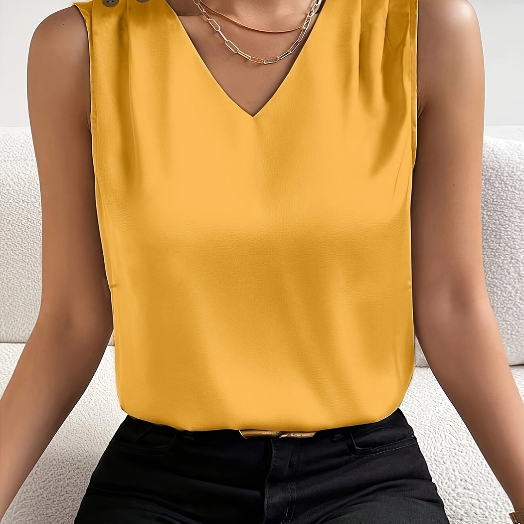 Modieuze casual V-hals top voor dames, mouwloos met comfortabele pasvorm en knoopjes.