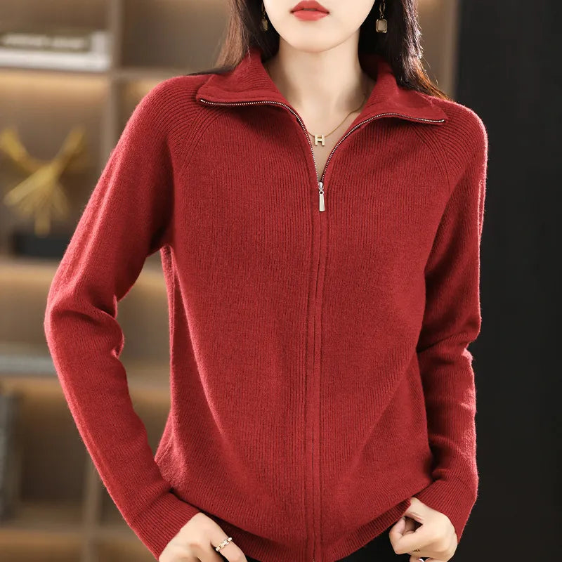 Stijlvol dames cardigan met dubbele rits, ideaal als veelzijdige laagjes voor casual looks.