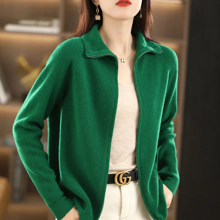 Veelzijdig dames cardigan, met dubbele rits en comfort, ideaal voor herfstmode laagjes.