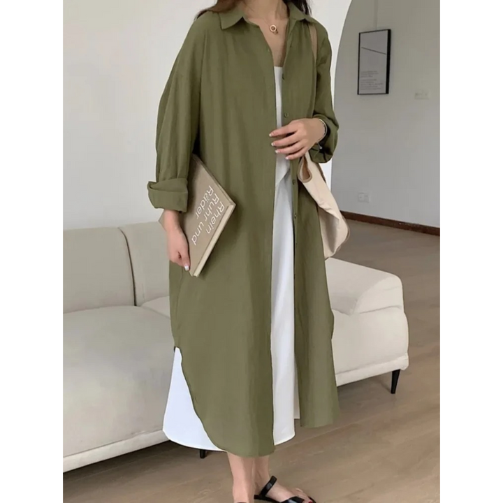 Veelzijdige dames vintage blousejurk, midi lengte, geschikt voor kantoor, uitgaan of casual chic.