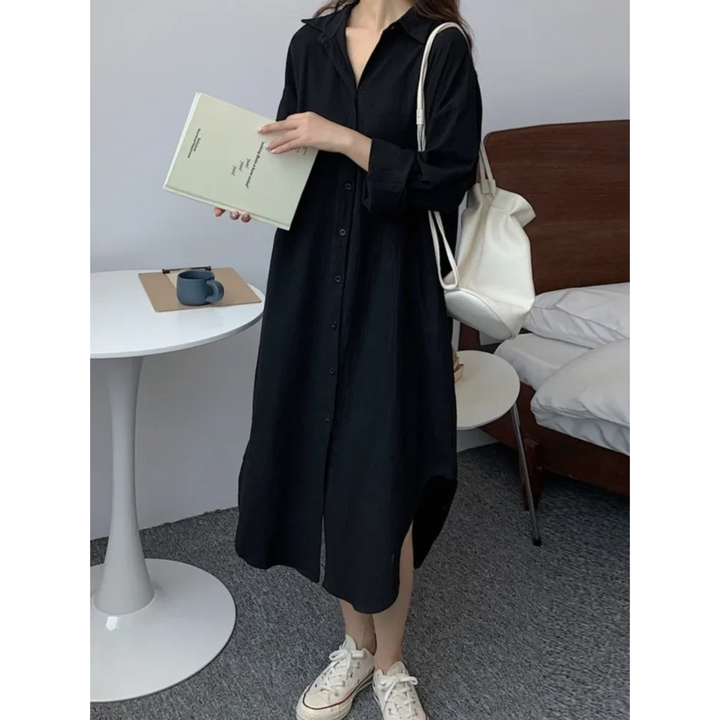 Elegante vintage dames blousejurk, midi pasvorm, met verfijnde details voor een stijlvolle look.