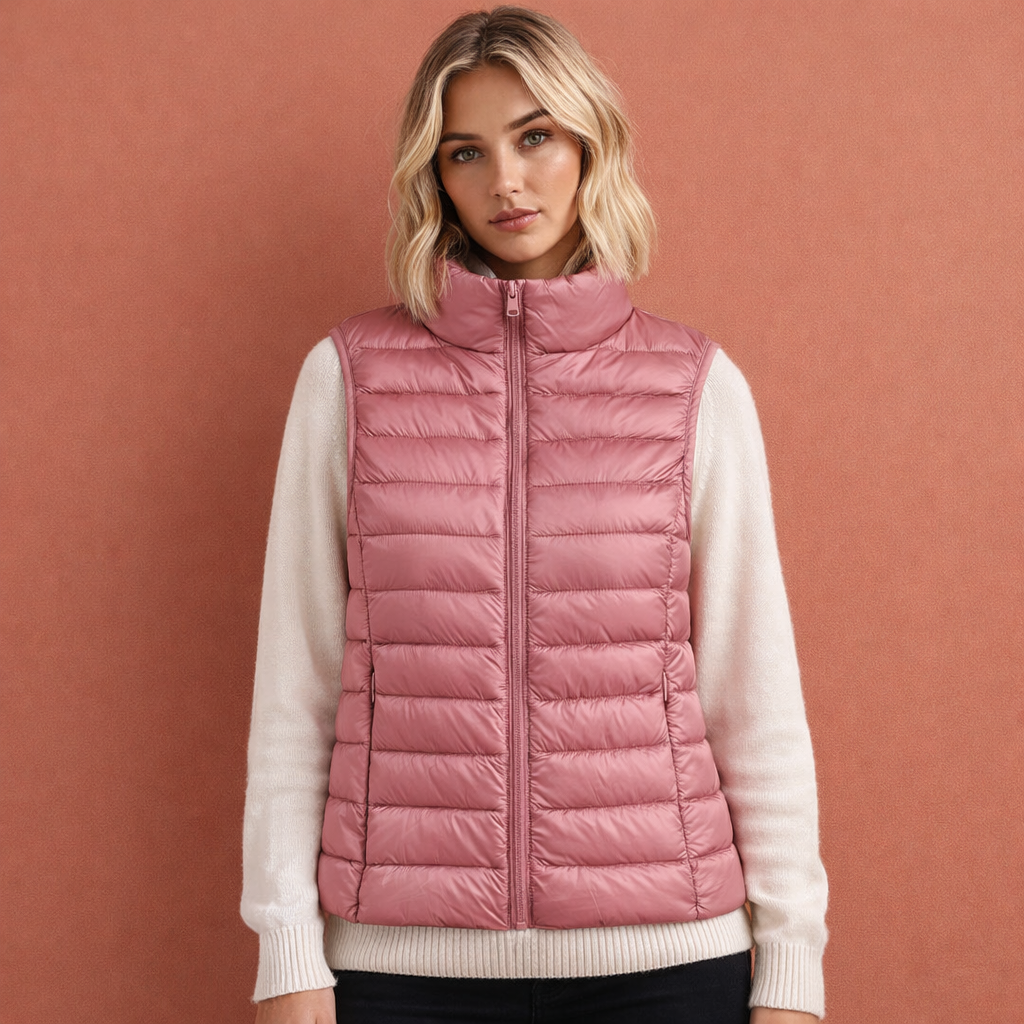 Casual mouwloze dames bodywarmer met ritssluiting, warm en comfortabel voor vrouwen in de winter.