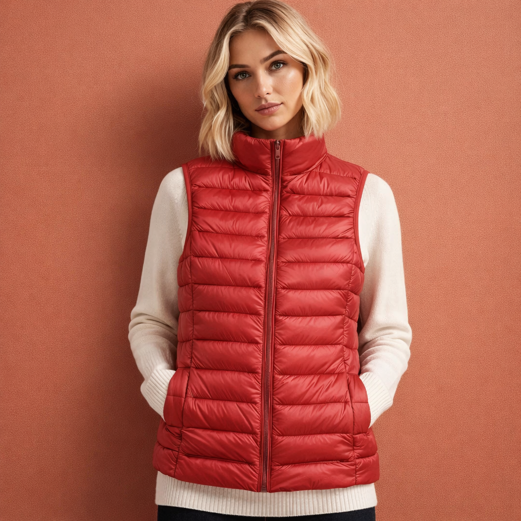 Veelzijdige dames overgangsjas bodywarmer, mouwloos en met ritssluiting. Heerlijk warm voor buiten.