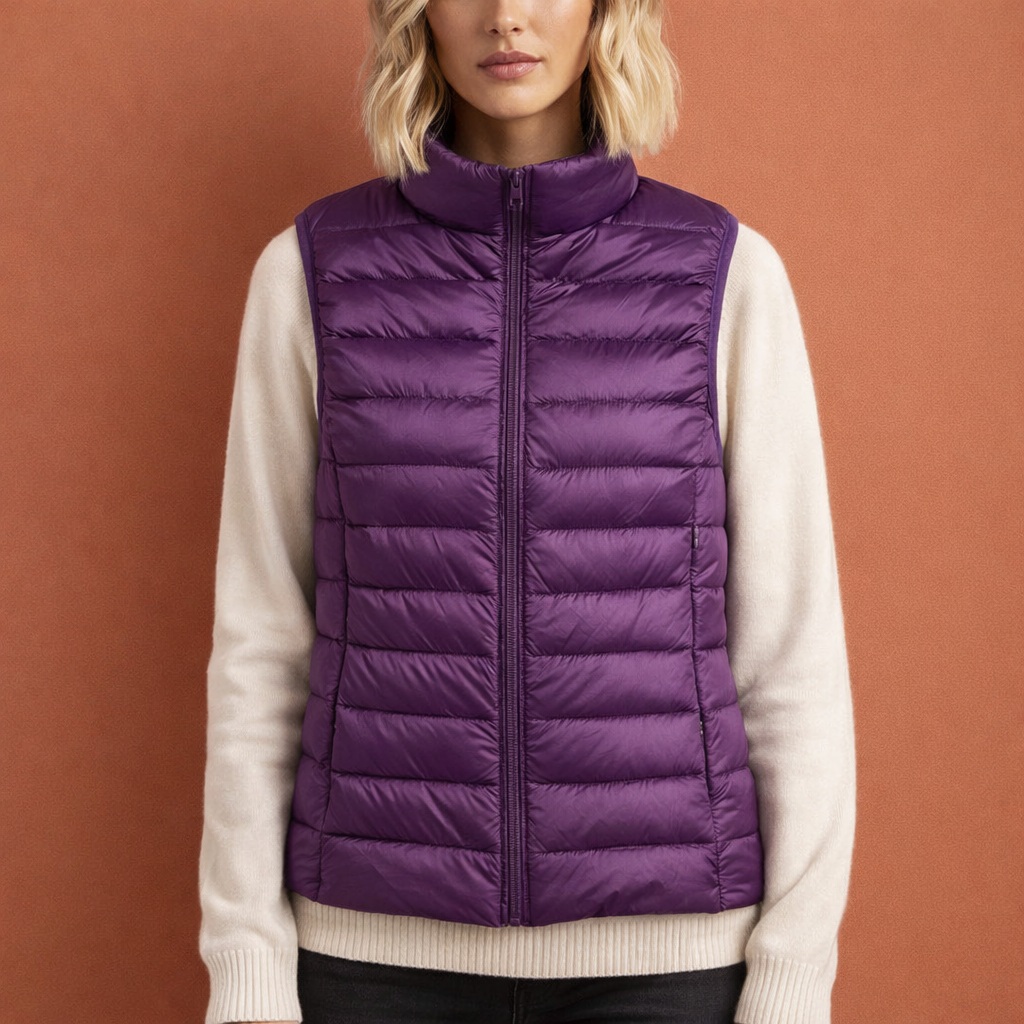 Vrouwen mouwloze bodywarmer, comfortabel en warm met ritssluiting. Perfecte casual bovenkleding voor winter.