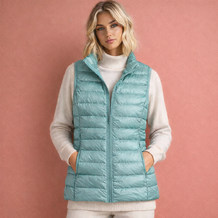 Dames warme mouwloze bodywarmer, praktische ritssluiting. Perfecte bovenkleding voor herfst en winter.