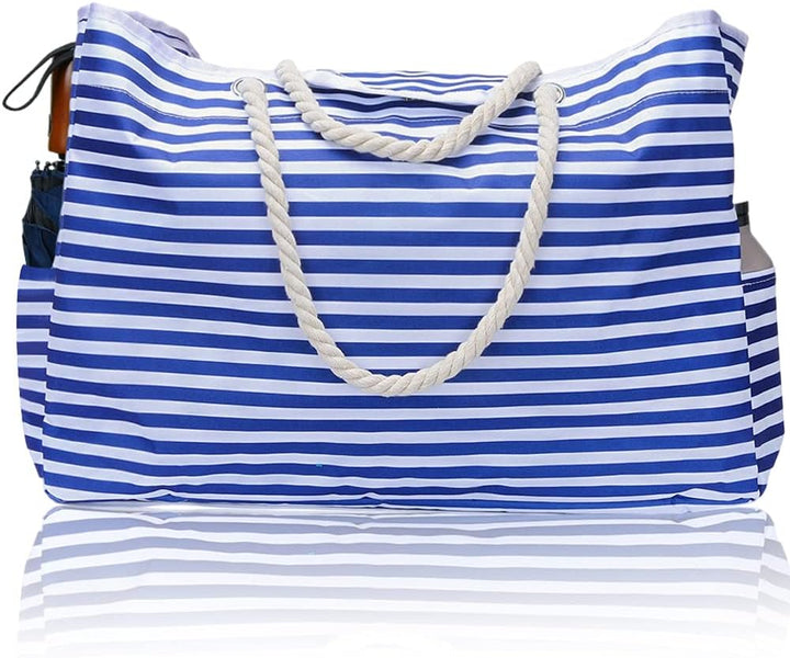 CoastCarry waterdichte extra grote strandtas voor dames, gestreept, met reisetui. Perfect voor de zomer.