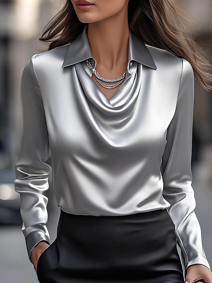 Chique dames watervalhals blouse met lange mouwen, ideaal voor zakelijke meetings of avondkleding.