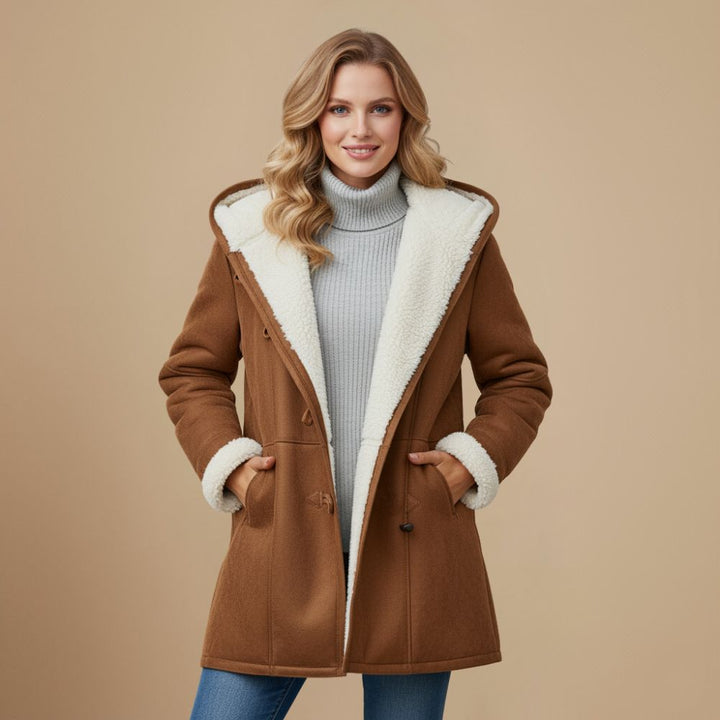 Tijdloze dames winterjas met toggleknopen. Warme, stijlvolle duffeljas met capuchon voor elke winteroutfit.