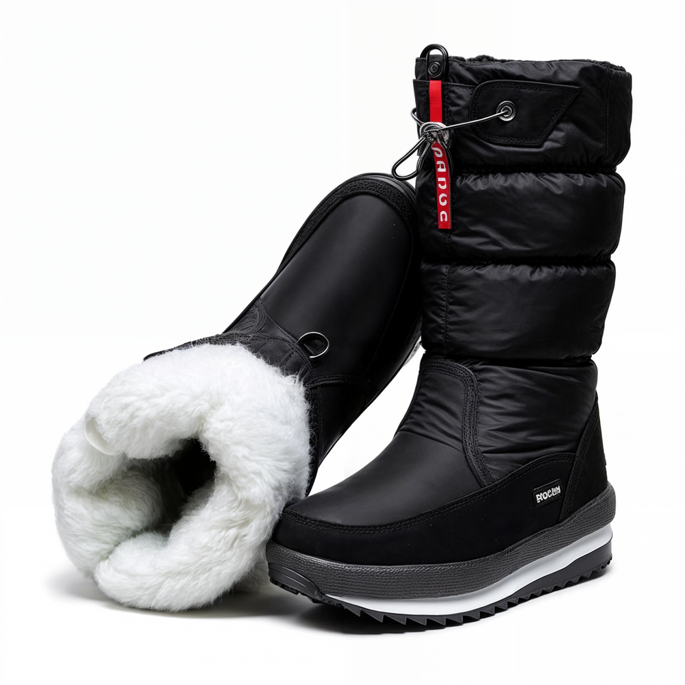 Trendy dames sneeuwschoenen met platformzool, gevoerd voor extra warmte en een modieuze look.