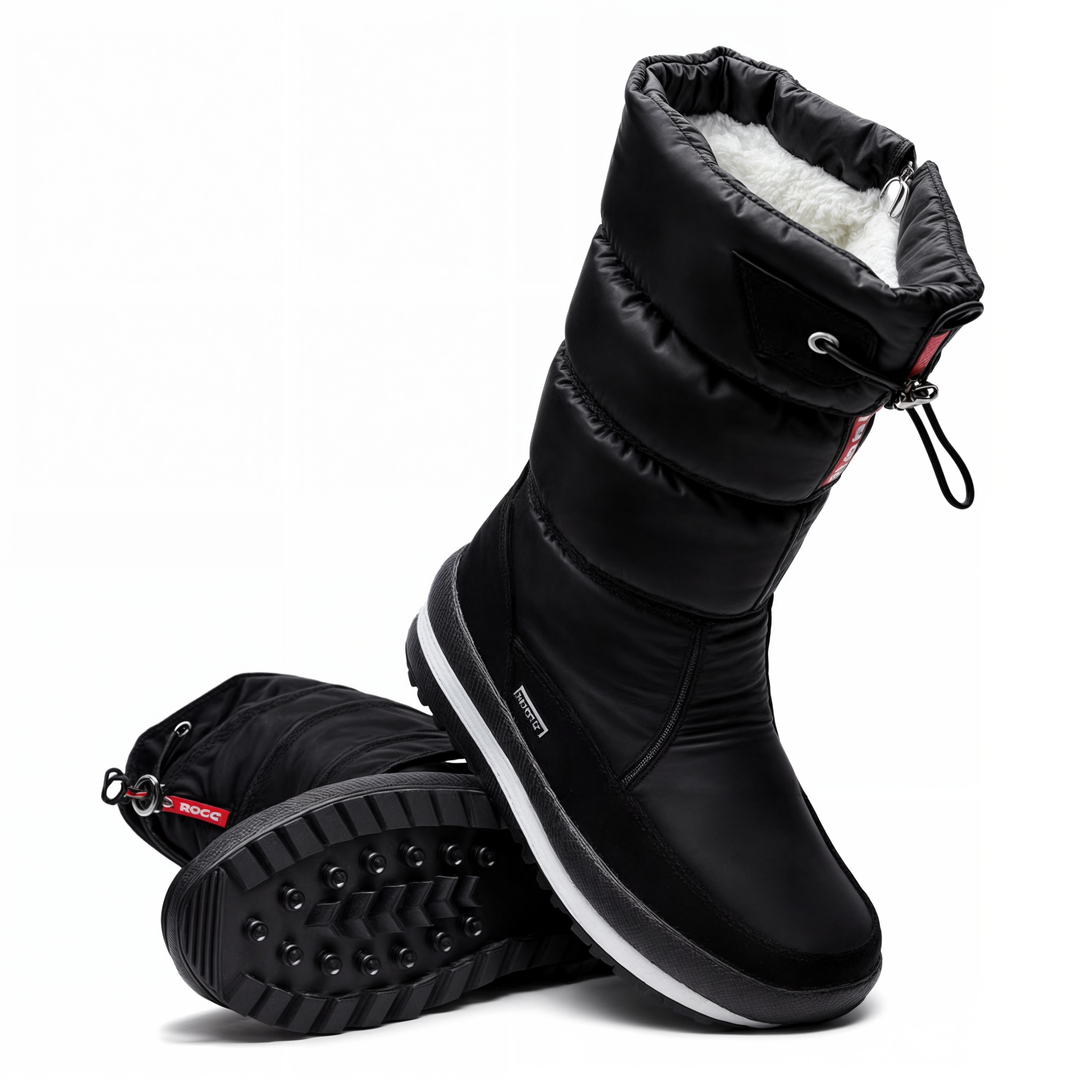 Zwarte comfortabele dames winterboots, ideaal voor koude winterdagen en sneeuwomstandigheden.