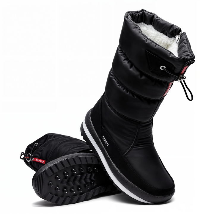 Zwarte comfortabele dames winterboots, ideaal voor koude winterdagen en sneeuwomstandigheden.
