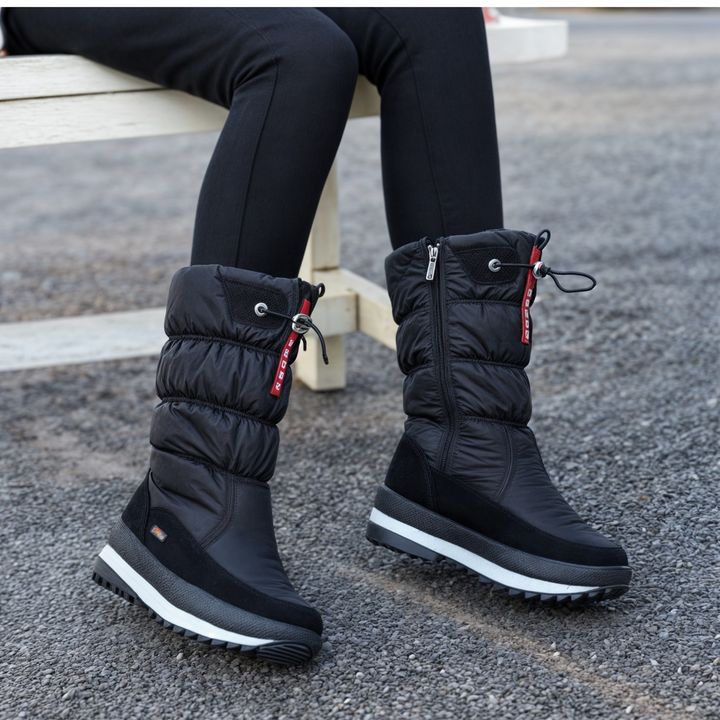 Roze gevoerde dameslaarzen, stijlvolle sneeuwschoenen, warm en trendy met stevige zool.