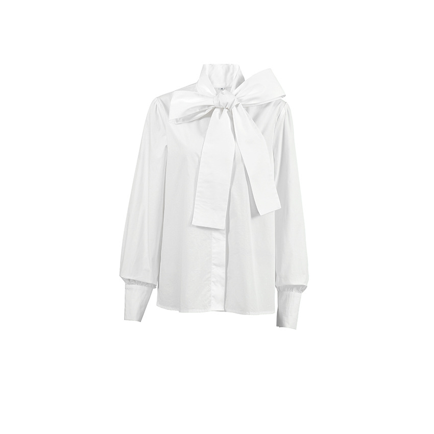 Chic wit dames overhemd met strik, perfect voor een stijlvolle casual outfit of een klassieke look. Veelzijdig.