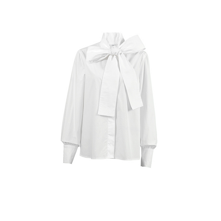 Chic wit dames overhemd met strik, perfect voor een stijlvolle casual outfit of een klassieke look. Veelzijdig.