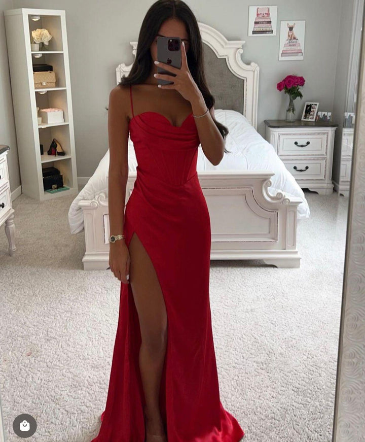 Chique dames zeemeermin maxi galajurk, elegant en mouwloos, met V-hals en split.