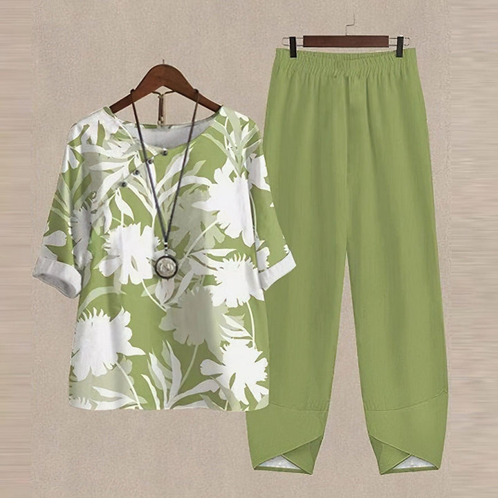 Dames zomerset met print, V-hals en korte mouwen, luchtige pasvorm, elastische tailleband, stijlvol en comfortabel.