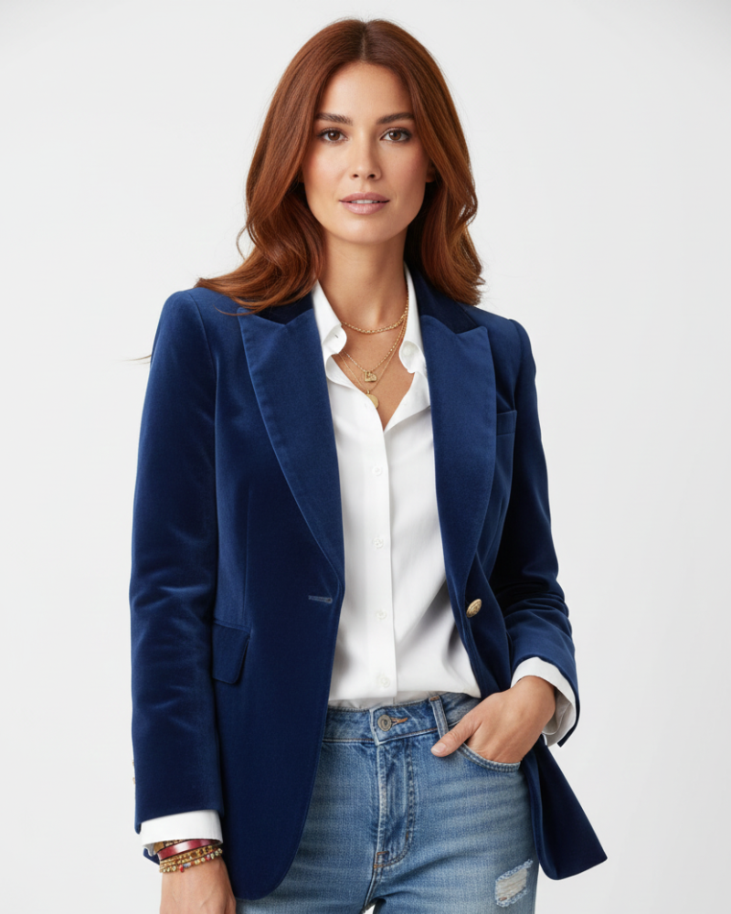 Verfijnde damesblazer met revers en strakke knoopsluiting, een essentieel item voor elke moderne garderobe.
