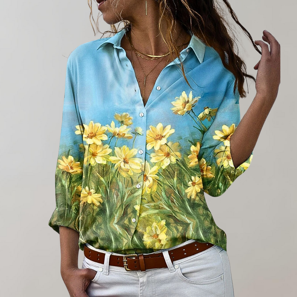 Comfortabele damesblouse met elegante trendy print. Ideaal voor modieuze vrouwenkleding, ook in plus size.