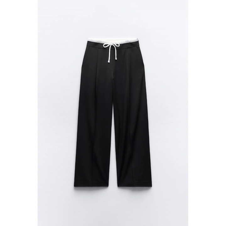 Damesbroek met dubbele tailleband voor een stijlvolle en comfortabele regular fit. Modieus en elegant.