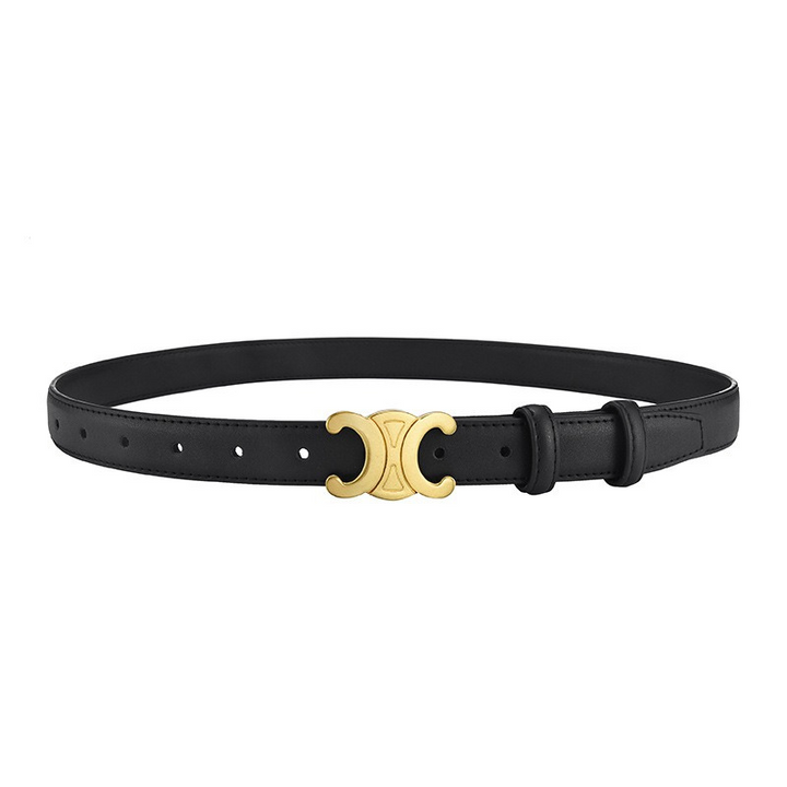 Damesriem met elegante gouden gesp en verstelbare zwarte leren band. Chic accessoire voor taille.