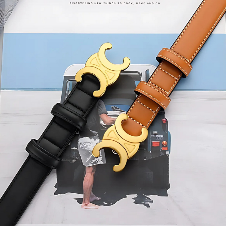 Stijlvolle vrouwenriem met gouden gesp, verfijnd design, ideaal om de taille te accentueren. Mode item.