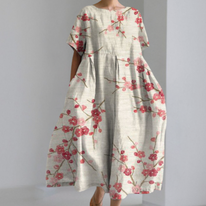 "Daria Maxi Jurk - Elegante damesjurk, lange pasvorm, zachte stoffen, kleur roze, veelzijdig voor elke gelegenheid."